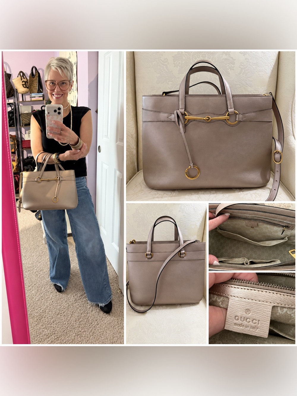 Gucci Taupe Leather Horsebit Tote with Gold Hardware shoulder bag